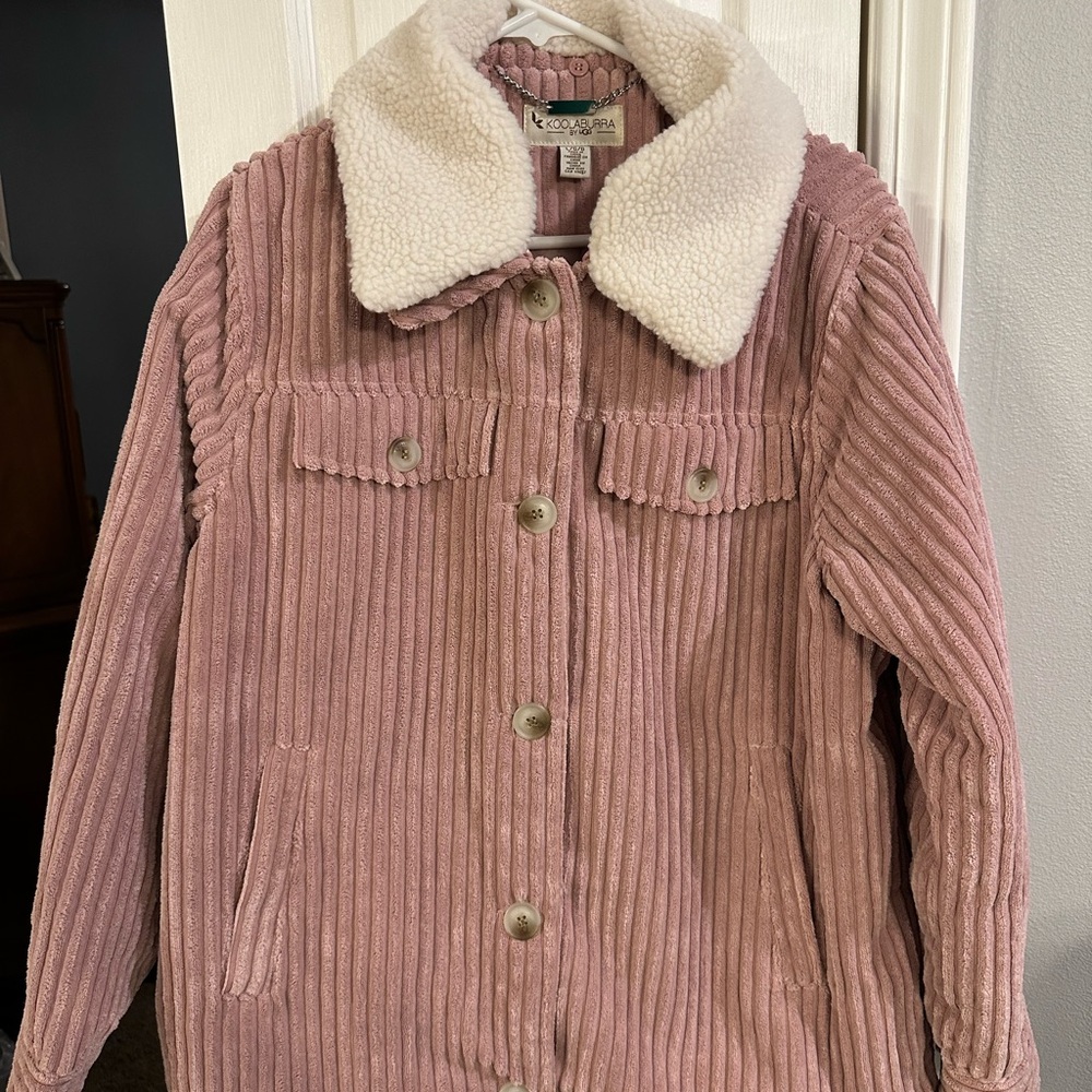 Koolaburra Pink Corduroy Jacket with White Sherpa Collar
